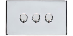 Heritage Brass Electrical, Studio Range - Polished Chrome - 3 Gang Dimmer (400 watts), 3 Gang Dimmer (400 watts), 2 Way Push On/Off Dimmer Switches, 3 Gang Dimmer (400 watts)