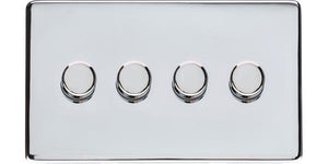 Heritage Brass Electrical, Studio Range - Polished Chrome - 4 Gang Dimmer (250 watts), 4 Gang Dimmer (250 watts), 2 Way Push On/Off Dimmer Switches, 4 Gang Dimmer (250 watts)