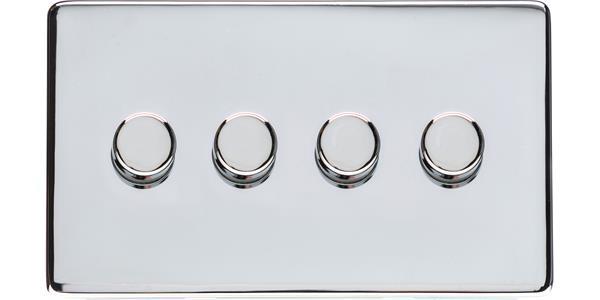 Heritage Brass Electrical, Studio Range - Polished Chrome - 4 Gang Dimmer (400 watts), 4 Gang Dimmer (400 watts), 2 Way Push On/Off Dimmer Switches, 4 Gang Dimmer (400 watts)