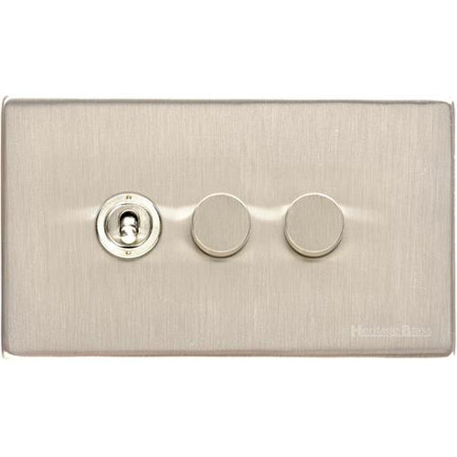 Studio Range Satin Nickel Switches & Sockets, Y05 - 3G Mixed Toggle Dimmer Switch 1xToggle 2xTED by Heritage Brass By M-Marcus
