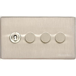 Studio Range Satin Nickel Switches & Sockets, Y05 - 4G Mixed Toggle Dimmer Switch 1xToggle 3xTED by Heritage Brass By M-Marcus