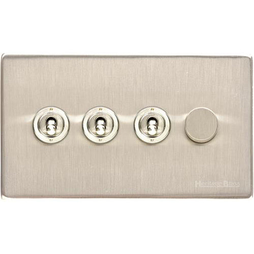 Studio Range Satin Nickel Switches & Sockets, Y05 - 4G Mixed Toggle Dimmer Switch 3xToggle 1xTED by Heritage Brass By M-Marcus