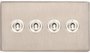 Heritage Brass Electrical, Studio Range - Satin Nickel - 4 Gang Dolly Switch, 4 Gang Dolly Switch, 20 Amp 2 Way Dolly Switches, 4 Gang Dolly Switch