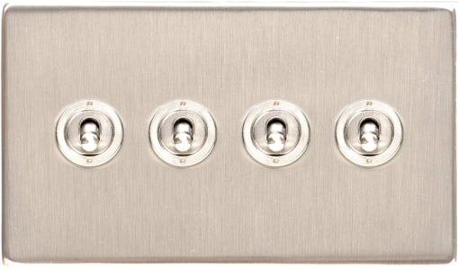 Heritage Brass Electrical, Studio Range - Satin Nickel - 4 Gang Dolly Switch, 4 Gang Dolly Switch, 20 Amp 2 Way Dolly Switches, 4 Gang Dolly Switch