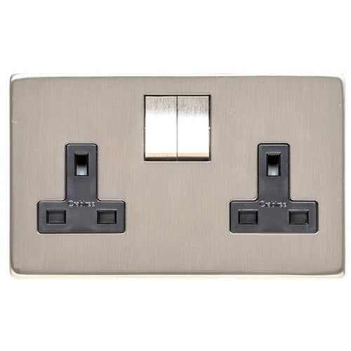 Studio Range Satin Nickel Switches & Sockets, Y05 - Double Socket (13 Amp) by Heritage Brass By M-Marcus
