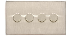 Heritage Brass Electrical, Studio Range - Satin Nickel - 4 Gang Dimmer (250 watts), 4 Gang Dimmer (250 watts), 2 Way Push On/Off Dimmer Switches, 4 Gang Dimmer (250 watts)