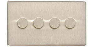 Heritage Brass Electrical, Studio Range - Satin Nickel - 4 Gang Dimmer (400 watts), 4 Gang Dimmer (400 watts), 2 Way Push On/Off Dimmer Switches, 4 Gang Dimmer (400 watts)