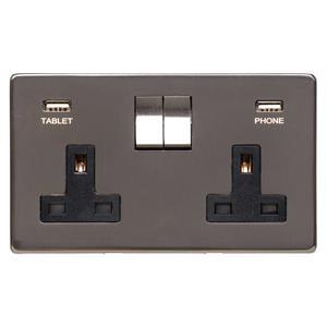 Heritage Brass Electrical, Studio Range - Polished Bronze - Double USB Socket (13 Amp), Double USB Socket (13 Amp), 13 AMP Switched Sockets, Double USB Socket (13 Amp)