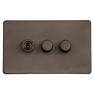 Studio Range Matt Bronze Switches & Sockets, Y09 - 3G Mixed Toggle Dimmer Switch 1xToggle 2xTED by Heritage Brass By M-Marcus