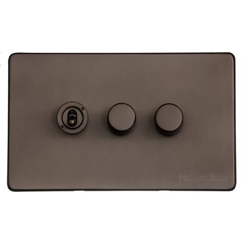 Studio Range Matt Bronze Switches & Sockets, Y09 - 3G Mixed Toggle Dimmer Switch 1xToggle 2xTED by Heritage Brass By M-Marcus
