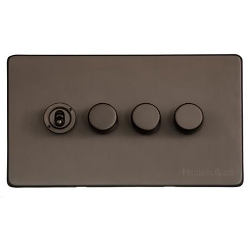 Studio Range Matt Bronze Switches & Sockets, Y09 - 4G Mixed Toggle Dimmer Switch 1xToggle 3xTED by Heritage Brass By M-Marcus