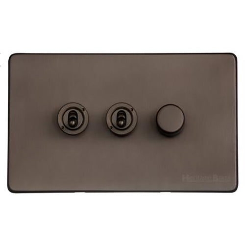 Studio Range Matt Bronze Switches & Sockets, Y09 - 3G Mixed Toggle Dimmer Switch 2xToggle 1xTED by Heritage Brass By M-Marcus