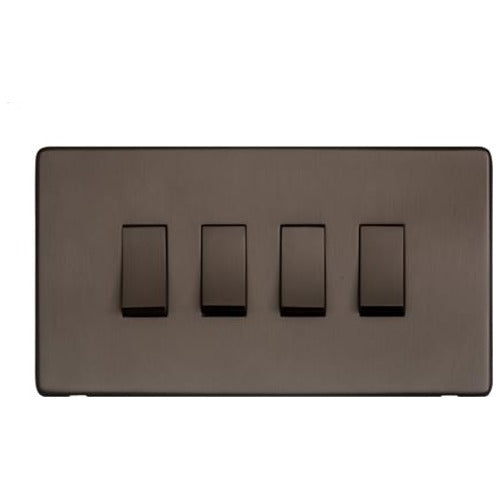 Studio Range Matt Bronze Switches & Sockets, Y09 - 4 Gang Rocker Switch by Heritage Brass By M-Marcus