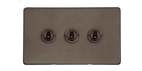 Heritage Brass Electrical, Studio Range - Matt Bronze - 3 Gang Dolly Switch, 3 Gang Dolly Switch, 20 Amp 2 Way Dolly Switches, 3 Gang Dolly Switch