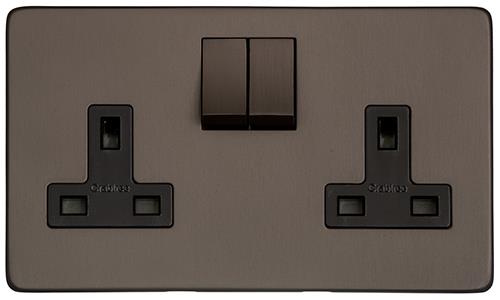 Heritage Brass Electrical, Studio Range - Matt Bronze - Double Socket (13 Amp), Double Socket (13 Amp), 13 AMP Switched Sockets, Double Socket (13 Amp)