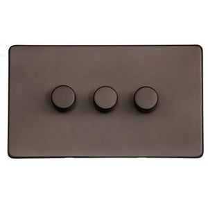 Studio Range Matt Bronze Switches & Sockets, Y09 - 3 Gang Dimmer 250 watts (Compatible with halogen/ incandescent bulbs) by Heritage Brass By M-Marcus