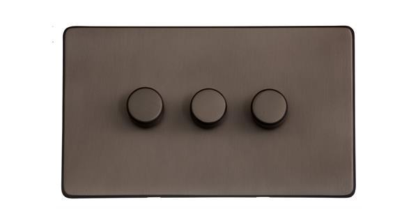 Heritage Brass Electrical, Studio Range - Matt Bronze - 3 Gang Dimmer (250 watts), 3 Gang Dimmer (250 watts), 2 Way Push On/Off Dimmer Switches, 3 Gang Dimmer (250 watts)