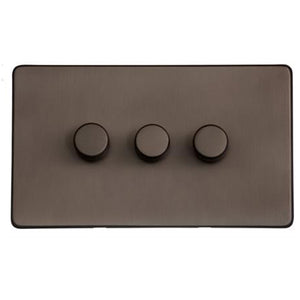 Studio Range Matt Bronze Switches & Sockets, Y09 - 3 Gang Dimmer 400 watts (Compatible with halogen/ incandescent bulbs) by Heritage Brass By M-Marcus