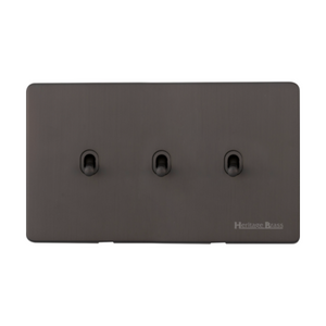 Studio Range Matt Bronze Switches & Sockets, Y09 - 3 Gang Stockholm Toggle by Heritage Brass By M-Marcus