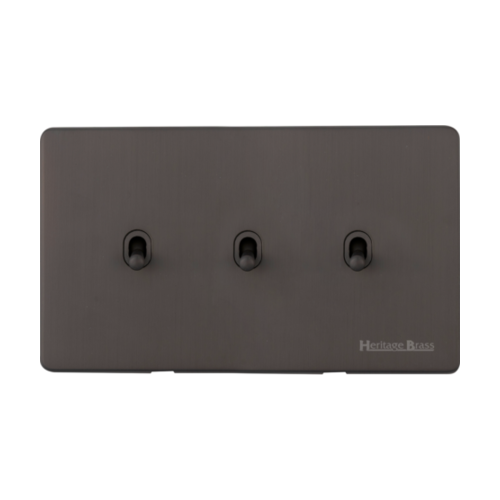 Studio Range Matt Bronze Switches & Sockets, Y09 - 3 Gang Stockholm Toggle by Heritage Brass By M-Marcus