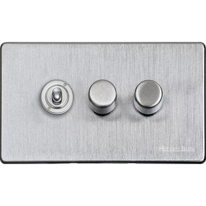 Studio Range Satin Chrome Switches & Sockets, Y33 - 3G Mixed Toggle Dimmer Switch 1xToggle 2xTED by Heritage Brass By M-Marcus