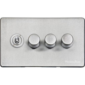 Studio Range Satin Chrome Switches & Sockets, Y33 - 4G Mixed Toggle Dimmer Switch 1xToggle 3xTED by Heritage Brass By M-Marcus