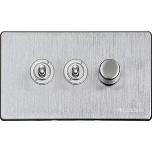Studio Range Satin Chrome Switches & Sockets, Y33 - 3G Mixed Toggle Dimmer Switch 2xToggle 1xTED by Heritage Brass By M-Marcus