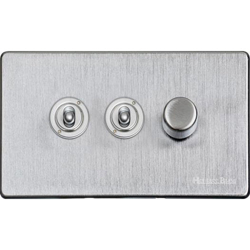Studio Range Satin Chrome Switches & Sockets, Y33 - 3G Mixed Toggle Dimmer Switch 2xToggle 1xTED by Heritage Brass By M-Marcus