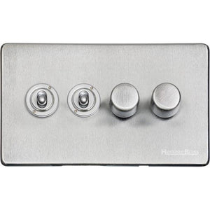 Studio Range Satin Chrome Switches & Sockets, Y33 - 4G Mixed Toggle Dimmer Switch 2xToggle 2xTED by Heritage Brass By M-Marcus