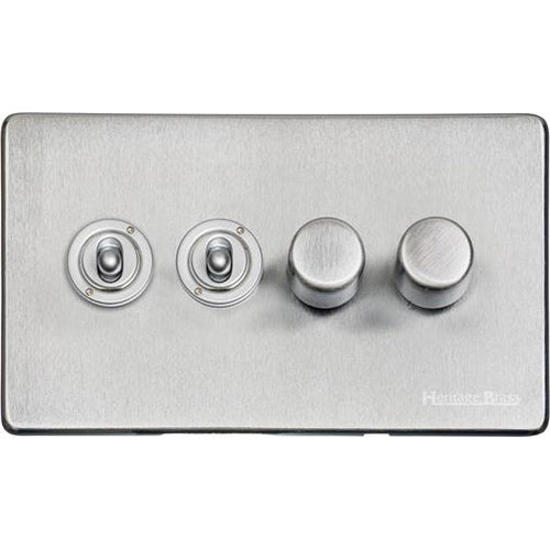Studio Range Satin Chrome Switches & Sockets, Y33 - 4G Mixed Toggle Dimmer Switch 2xToggle 2xTED by Heritage Brass By M-Marcus
