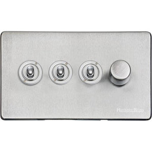 Studio Range Satin Chrome Switches & Sockets, Y33 - 4G Mixed Toggle Dimmer Switch 3xToggle 1xTED by Heritage Brass By M-Marcus