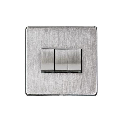 Studio Range-Satin Chrome-3 Gang Rocker Switch (10 Amp)