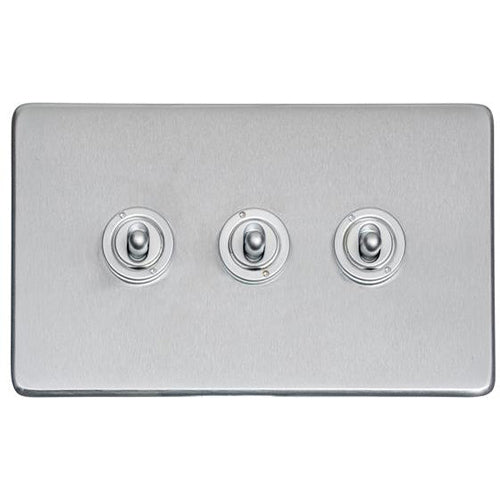 Studio Range Satin Chrome Switches & Sockets, Y33 - 3 Gang Toggle Switch by Heritage Brass By M-Marcus