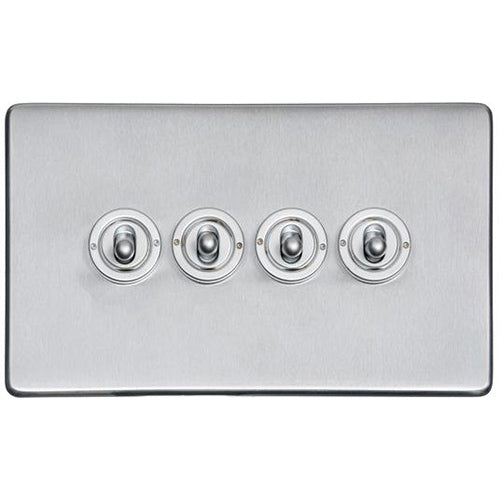 Studio Range Satin Chrome Switches & Sockets, Y33 - 4 Gang Toggle Switch by Heritage Brass By M-Marcus