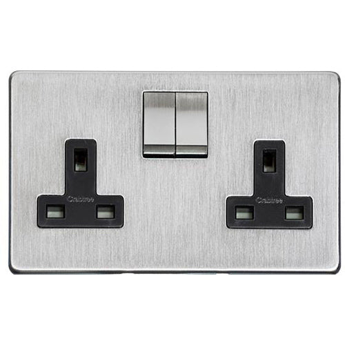 Studio Range Satin Chrome Switches & Sockets, Y33 - Double Socket (13 Amp) by Heritage Brass By M-Marcus