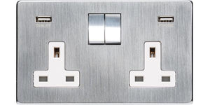 Heritage Brass Electrical, Studio Range - Satin Chrome - Double USB Socket (13 Amp), Double USB Socket (13 Amp), 13 AMP Switched Sockets, Double USB Socket (13 Amp)