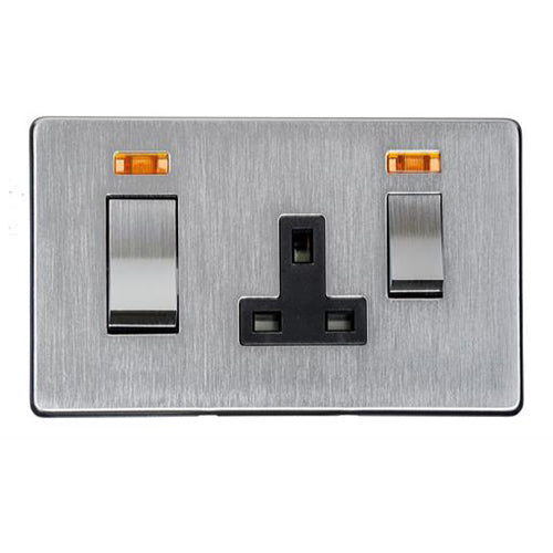 Studio Range Satin Chrome Switches & Sockets, Y33 - 45A Cooker Unit + 13A Socket by Heritage Brass By M-Marcus