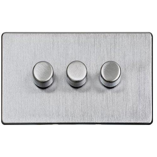Studio Range Satin Chrome Switches & Sockets, Y33 - 3 Gang Dimmer 250 watts (Compatible with halogen/ incandescent bulbs) by Heritage Brass By M-Marcus