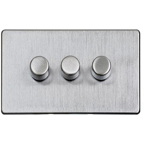 Studio Range Satin Chrome Switches & Sockets, Y33 - 3 Gang Dimmer 400 watts (Compatible with halogen/ incandescent bulbs) by Heritage Brass By M-Marcus
