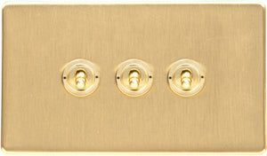 Heritage Brass Electrical, Studio Range - Satin Brass - 3 Gang Dolly Switch, 3 Gang Dolly Switch, 20 Amp 2 Way Dolly Switches, 3 Gang Dolly Switch