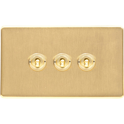 Studio Range Satin Brass Switches & Sockets, Y44 - 3 Gang Toggle Switch by Heritage Brass By M-Marcus