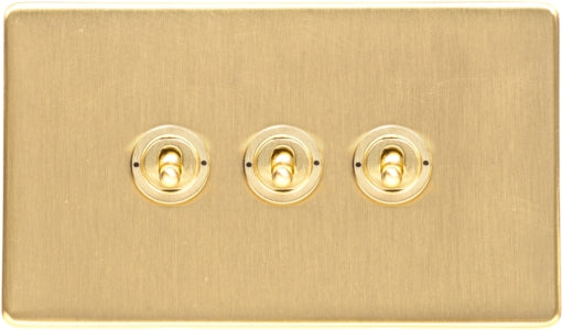 Heritage Brass Electrical, Studio Range - Satin Brass - 3 Gang Dolly Switch, 3 Gang Dolly Switch, 20 Amp 2 Way Dolly Switches, 3 Gang Dolly Switch