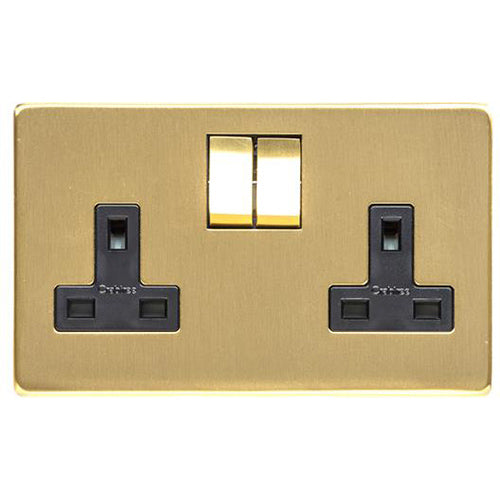 Studio Range Satin Brass Switches & Sockets, Y44 - Double Socket (13 Amp) by Heritage Brass By M-Marcus