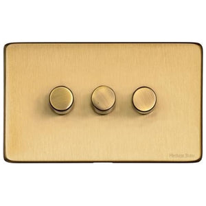 Studio Range Satin Brass Switches & Sockets, Y44 - 3G Multi Location Primary Dimmer by Heritage Brass By M-Marcus