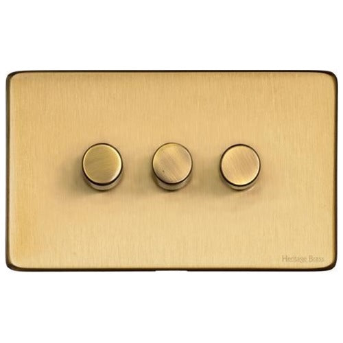 Studio Range Satin Brass Switches & Sockets, Y44 - 3G Multi Location Secondary Dimmer by Heritage Brass By M-Marcus