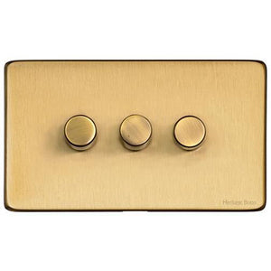 Studio Range Satin Brass Switches & Sockets, Y44 - 3G Multi Location Secondary Dimmer by Heritage Brass By M-Marcus
