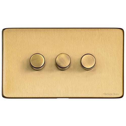 Studio Range Satin Brass Switches & Sockets, Y44 - 3 Gang Dimmer 400 watts (Compatible with halogen/ incandescent bulbs) by Heritage Brass By M-Marcus
