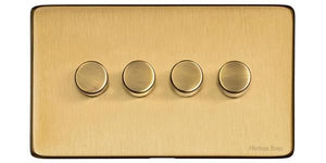 Heritage Brass Electrical, Studio Range - Satin Brass - 4 Gang Dimmer (250 watts), 4 Gang Dimmer (250 watts), 2 Way Push On/Off Dimmer Switches, 4 Gang Dimmer (250 watts)