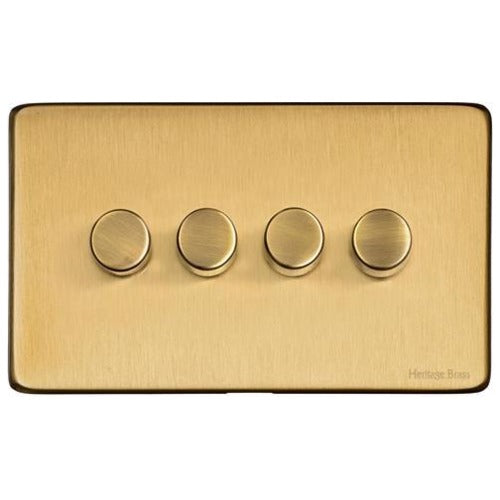 Studio Range Satin Brass Switches & Sockets, Y44 - 4 Gang TED Dimmer (Compatible with LED Lamps) by Heritage Brass By M-Marcus