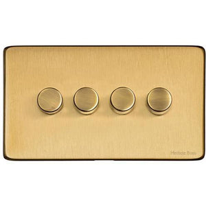 Studio Range Satin Brass Switches & Sockets, Y44 - 4 Gang TED Dimmer (Compatible with LED Lamps) by Heritage Brass By M-Marcus